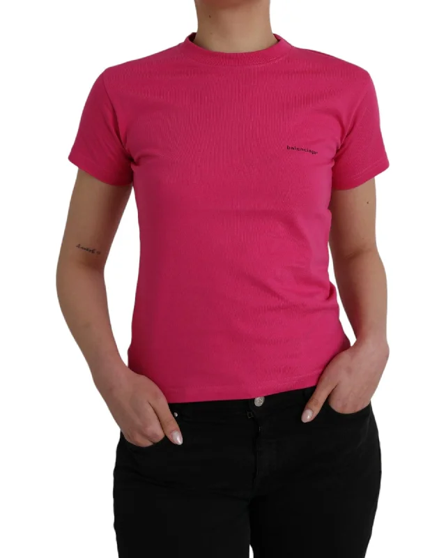 Balenciaga  Logo TShirt Womens Pink-- Ribbed T-Shirt High Neck Heavyweight