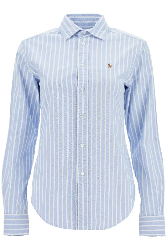 Polo Ralph Lauren Women's Striped Oxford Shirt For Men-- Graphic Embroidered Appliqued Polo Ralph Lauren Women's Striped Oxford Shirt For Men-- Graphic Embroidered Appliqued