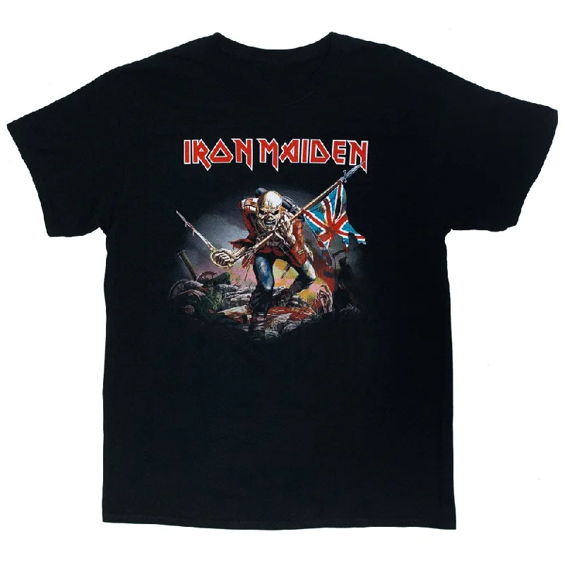 Iron Maiden - The Trooper - Black T-shirt-- Striped Floral Plaid