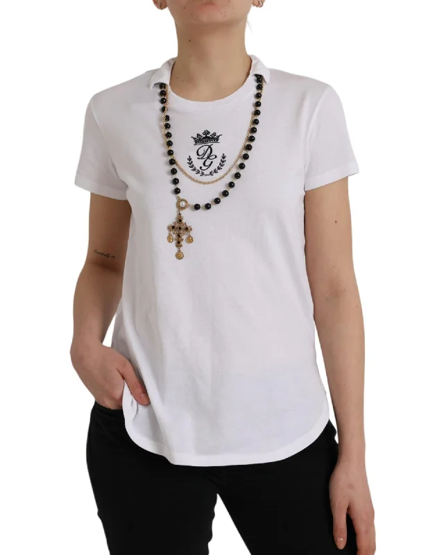 Dolce & Gabbana  Women's White Collar TShirt-- Oversized T-Shirt Spandex breathable