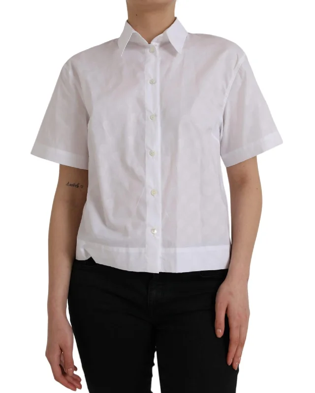 Dolce & Gabbana Women's Short Sleeve Poplin Shirt - White-- V-Neck T-Shirt Long Sleeve Cotton Dolce & Gabbana Women's Short Sleeve Poplin Shirt - White-- V-Neck T-Shirt Long Sleeve Cotton