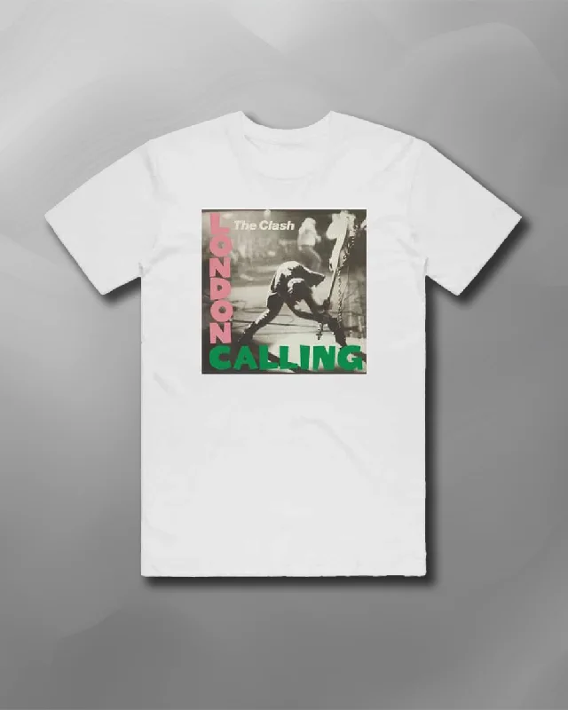 The Clash - London Calling White T-Shirt-- Graphic Embroidered Appliqued