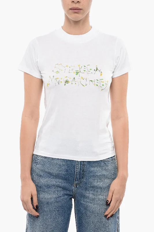 Stella McCartney Crew Neck THE DANDELION T-Shirt with Embroidered Logo 38 Italian size-- Spandex Blend Rayon Blend Denim Blend Stella McCartney Crew Neck THE DANDELION T-Shirt with Embroidered Logo 38 Italian size-- Spandex Blend Rayon Blend Denim Blend