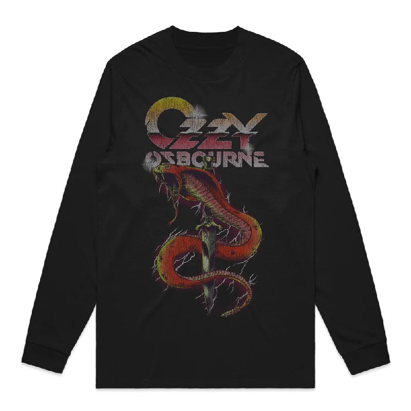 Ozzy Osbourne - Vintage Snake - Black Long-sleeve T-shirt-- Sequined Glittery Shiny