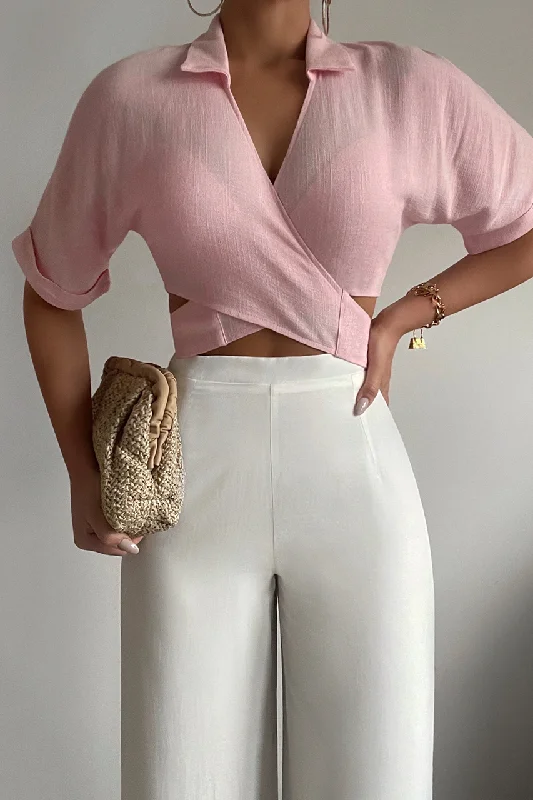 Vacay Shirt - Pink-- Mesh Blend Leather Blend Suede Blend