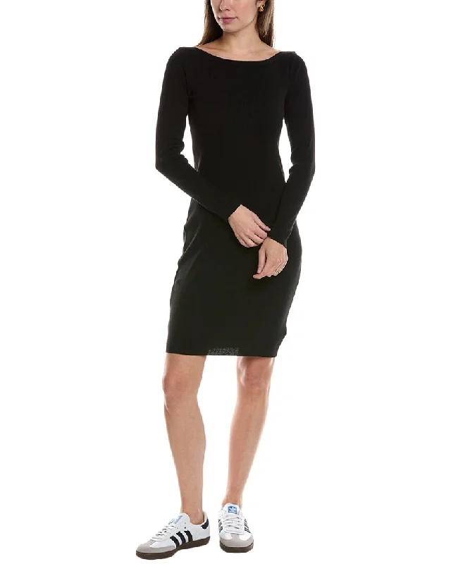 James Perse Bateau Neck Cashmere-Blend T-Shirt Dress-- Boxy Fit Fitted Loose