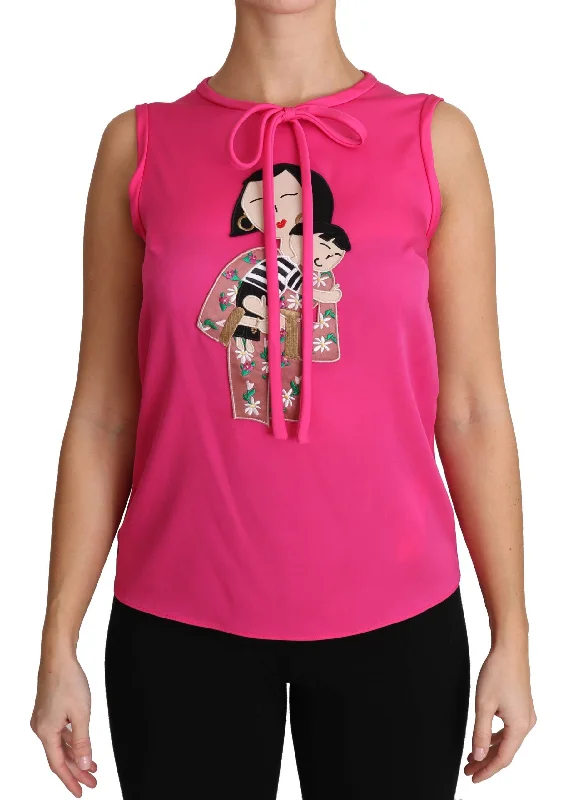 Dolce & Gabbana Elegant Pink Silk Family Tank Top Women's Shirt-- Rayon Fabric Velvet Fabric Corduroy Fabric Dolce & Gabbana Elegant Pink Silk Family Tank Top Women's Shirt-- Rayon Fabric Velvet Fabric Corduroy Fabric