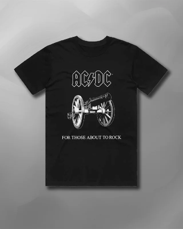 AC/DC - About To Rock Black T-Shirt-- Hooded Caped Shawl Collar
