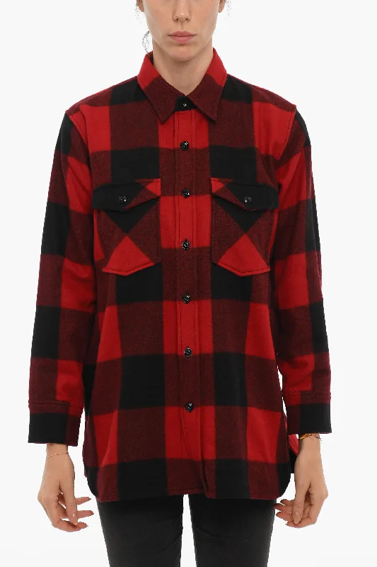 Woolrich Buffalo Checked Wool Blend Overshirt with Double Breast Pock M Standard size-- Front Pockets Side Pockets Patch Pockets Woolrich Buffalo Checked Wool Blend Overshirt with Double Breast Pock M Standard size-- Front Pockets Side Pockets Patch Pockets