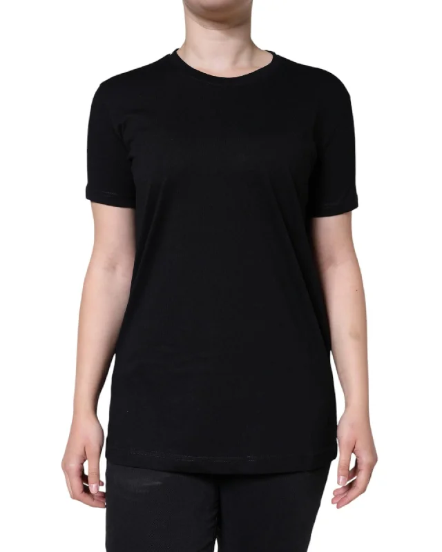 Dolce & Gabbana  Womens Black Cotton TShirt-- Sequined Glittery Shiny