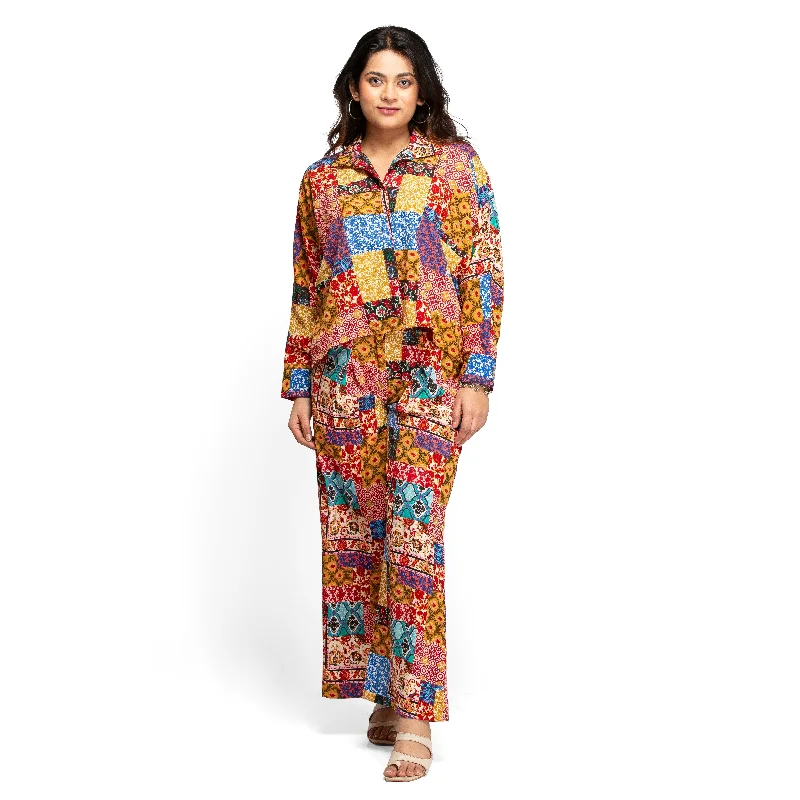NOZ2TOZ Women's kaftan shirt with palazzo co-ord set - Multicolor-- Graphic Embroidered Appliqued