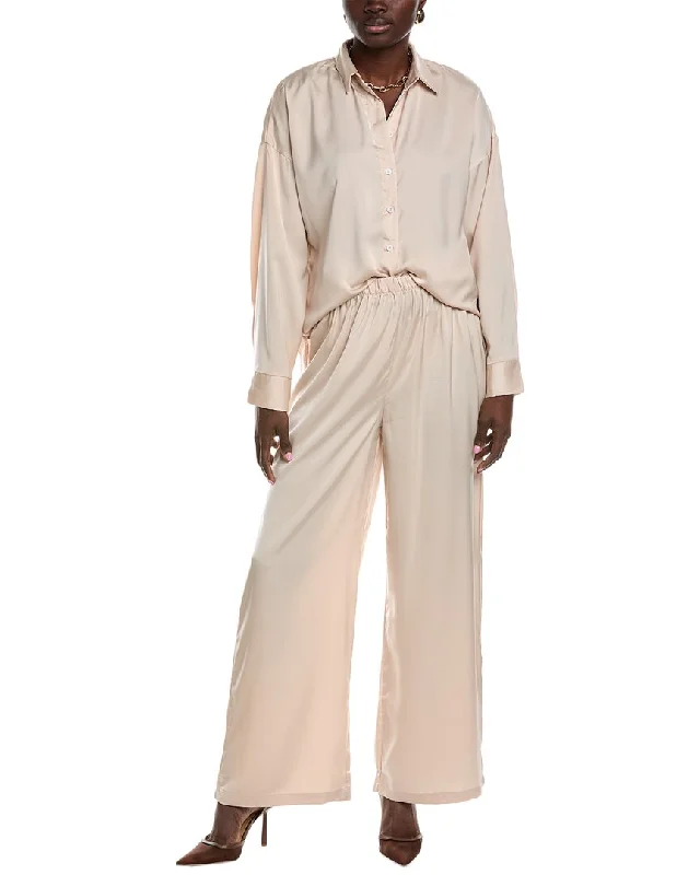 Lyra & Co 2Pc Shirt & Pant Set-- Mesh Blend Leather Blend Suede Blend
