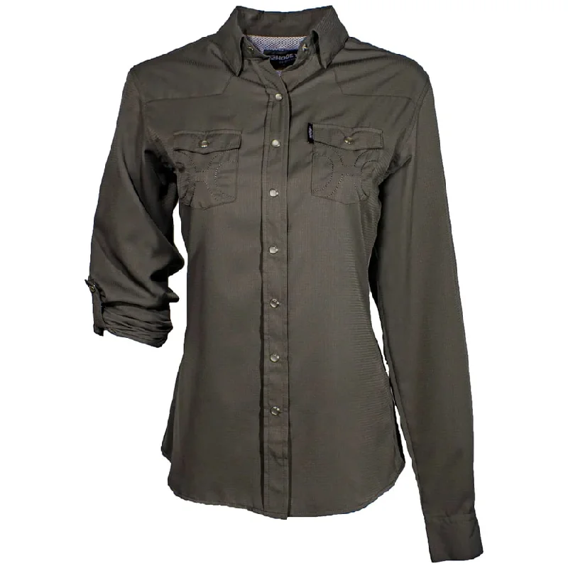 Hooey Ladies' Sol Grey Shirt-- Collared T-Shirt Boat Neck A-Line