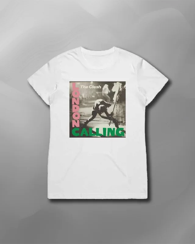 The Clash - London Calling Women's White T-Shirt-- Real Fur Shearling Chenille