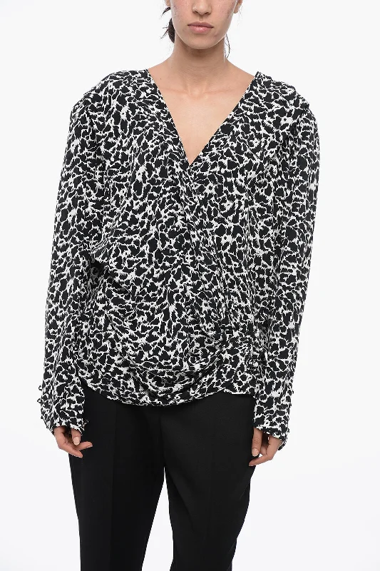 Isabel Marant ETOILE Draped Wrap Shirt with Padded Shoulders 42 Italian size-- Terry Blend Velvet Blend Canvas Blend