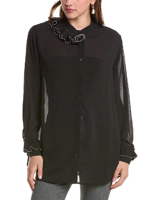Beulah Shirt-- V-Neck T-Shirt Long Sleeve Cotton
