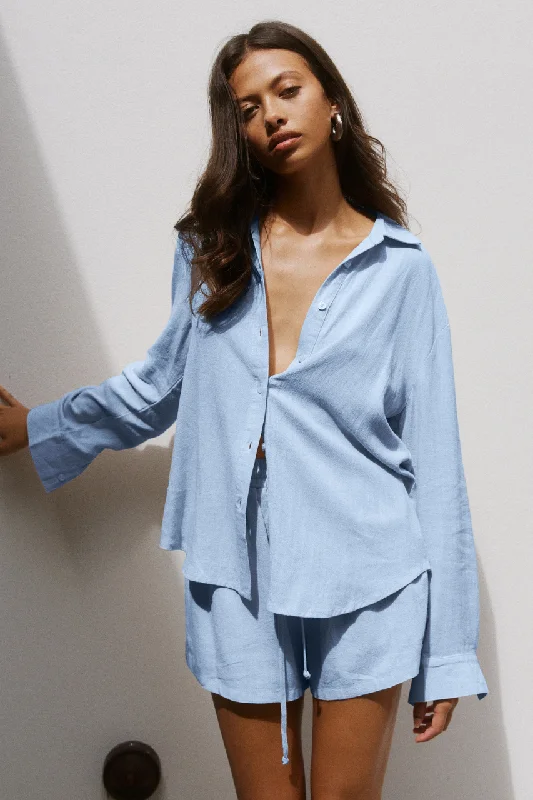 KIANA SHIRT - SKY-- Thin T-Shirt Open Front Quick Dry