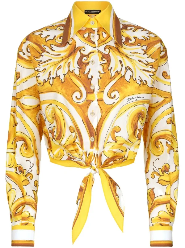 Dolce & Gabbana Women's Shirts Yellow-- Collared Crew Neck Turtle Neck