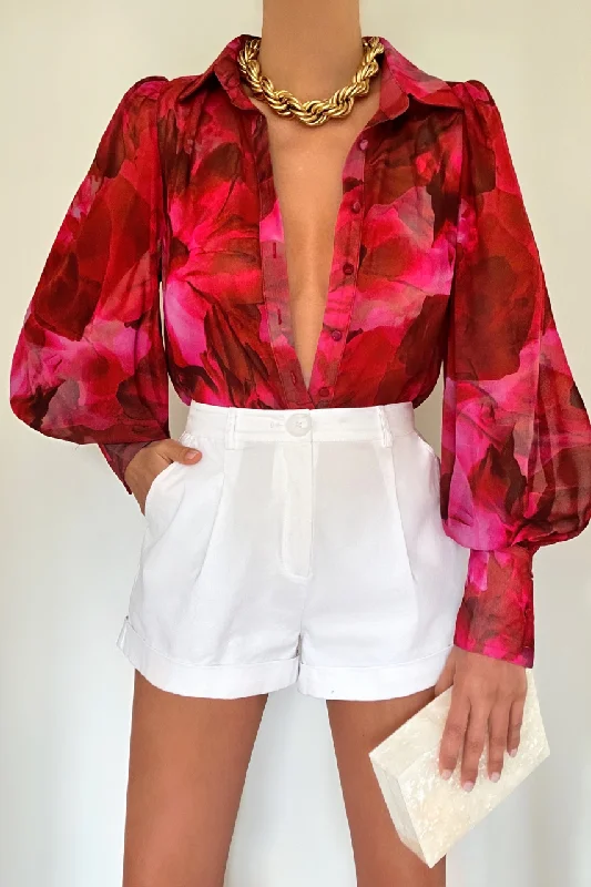 Calista Shirt - Pink Floral-- Houndstooth Herringbone Solid