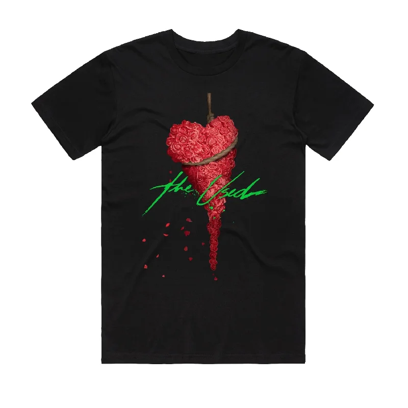 The Used - Floral Heart - Black Tshirt-- Wool Fabric Cashmere Fabric Tweed Fabric