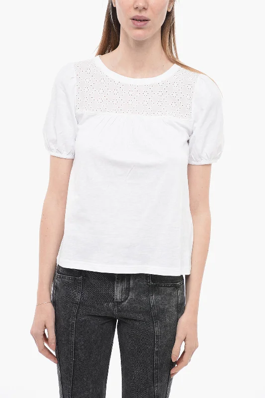 Barbour Crew-Neck Cotton PEARL T-shirt with Sangallo details 44 Italian size-- Chenille Blend Fleece Blend Nylon Blend Barbour Crew-Neck Cotton PEARL T-shirt with Sangallo details 44 Italian size-- Chenille Blend Fleece Blend Nylon Blend