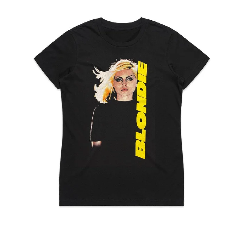Blondie - First Album - Womens Black T-shirt (Limited Tour Item)-- Graphic Embroidered Appliqued Blondie - First Album - Womens Black T-shirt (Limited Tour Item)-- Graphic Embroidered Appliqued
