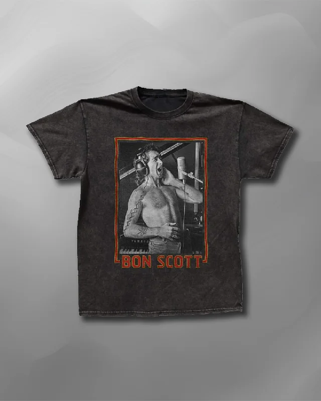 Bon Scott - Dirty Deeds 75SR Vintage Wash T-Shirt-- Polka Dot Checkered Tartan