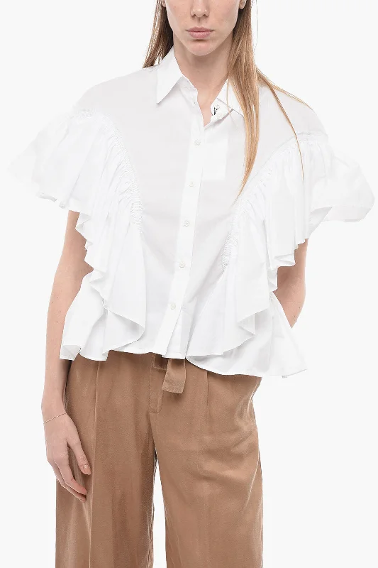 AZ Factory Cotton Shirt with Ruffled Sleeves and Bottom 36 Italian size-- Print Jacquard Patchwork AZ Factory Cotton Shirt with Ruffled Sleeves and Bottom 36 Italian size-- Print Jacquard Patchwork