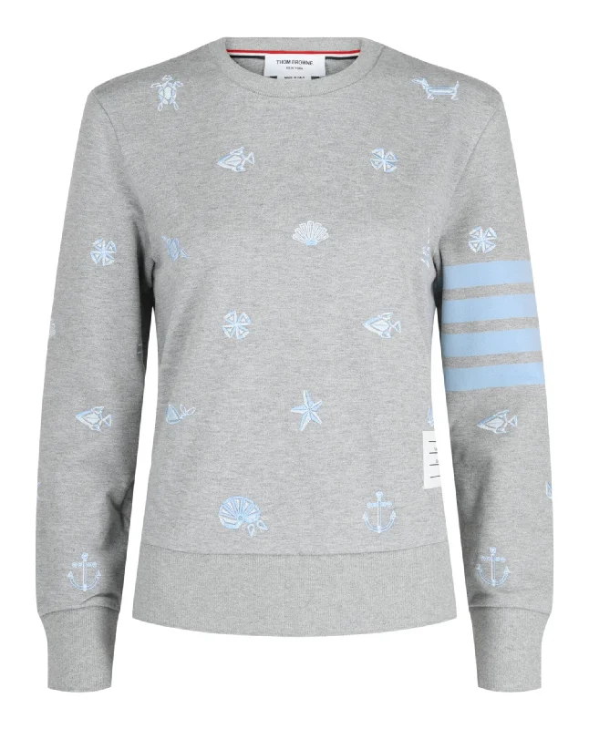 Thom Browne Womens 4-Bar Nautical Crewneck Sweatshirt-- Fashionable Trendy Casual