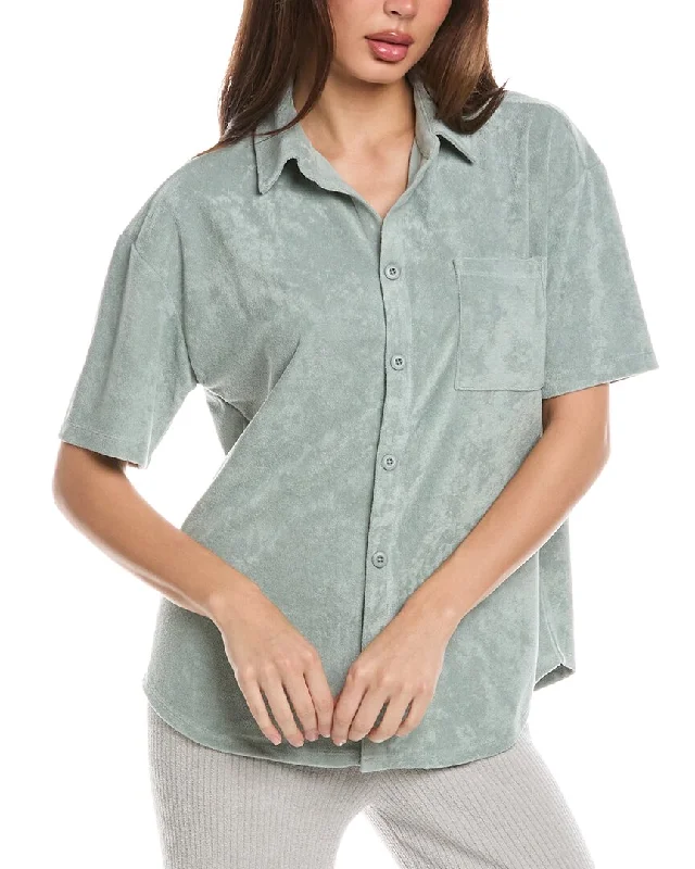 Barefoot Dreams Cozyterry Button-Down Shirt-- Seamless Knitted Crochet