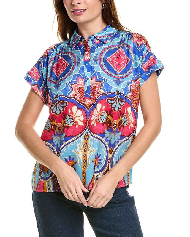 Elie Tahari Silk-Blend Shirt-- Oversized T-Shirt Spandex breathable