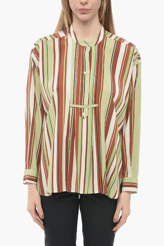 Mr. Mrs. Shirt Bayadere Patterned Silk Blend Blouse with Mandarin Collar S Standard size-- V-Neck T-Shirt Long Sleeve Cotton Mr. Mrs. Shirt Bayadere Patterned Silk Blend Blouse with Mandarin Collar S Standard size-- V-Neck T-Shirt Long Sleeve Cotton