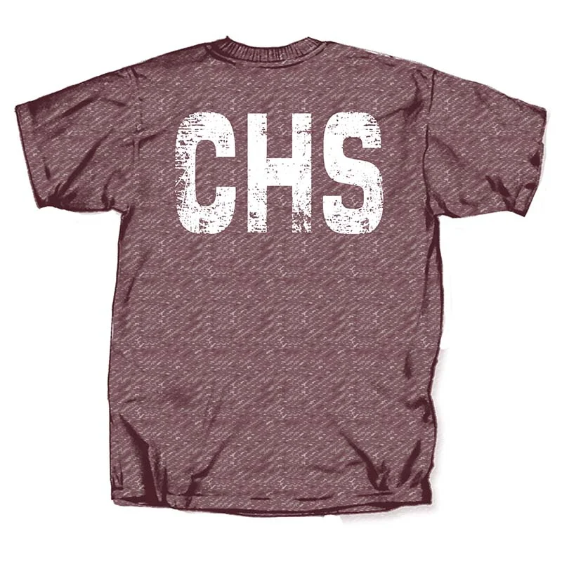 Distressed CHS Airport Code Short Sleeve T-Shirt in Heather Maroon-- Cotton Fabric Linen Fabric Terry Fabric Distressed CHS Airport Code Short Sleeve T-Shirt in Heather Maroon-- Cotton Fabric Linen Fabric Terry Fabric