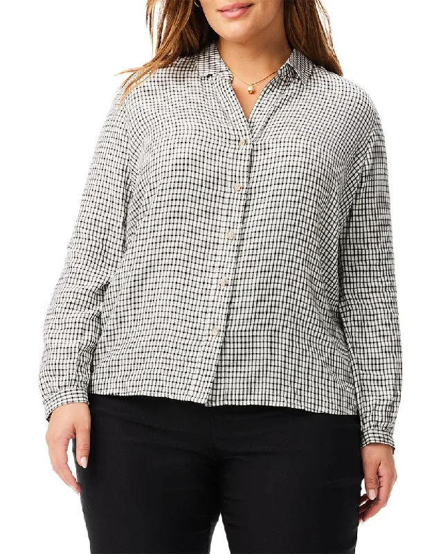 Nic+Zoe Plus Femme Plaid Shirt-- Mesh Blend Leather Blend Suede Blend