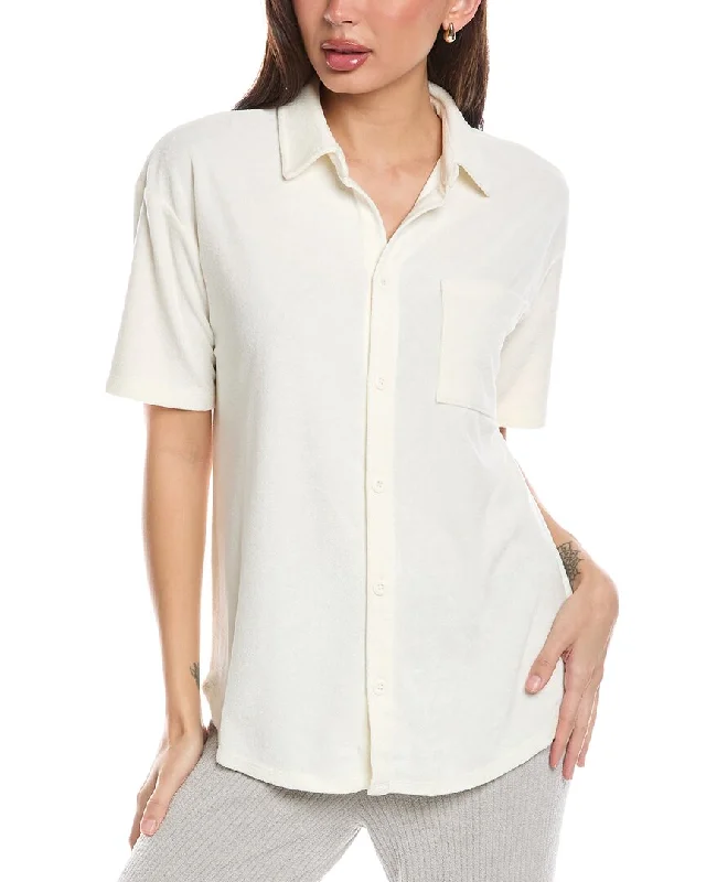 Barefoot Dreams Cozyterry Button-Down Shirt-- Machine Wash Dry Clean Hand Wash