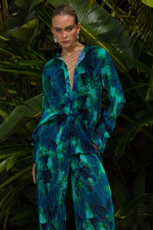 CALISTA PLEAT SHIRT - CALISTA GREEN-- Lace Blend Ribbed Blend Corduroy Blend