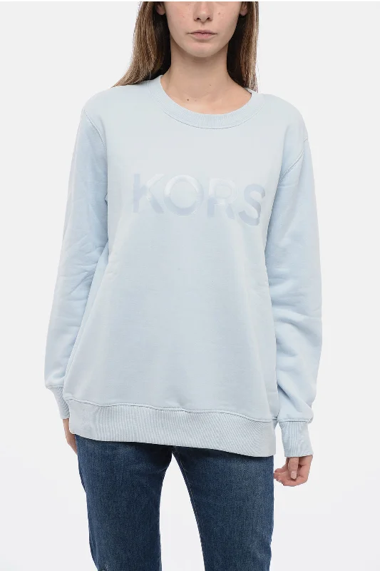 Michael Kors Crew Neck Fleeced Cotton Blend Sweatshirt with Printed Logo S Standard size-- Oversized T-Shirt Spandex breathable Michael Kors Crew Neck Fleeced Cotton Blend Sweatshirt with Printed Logo S Standard size-- Oversized T-Shirt Spandex breathable