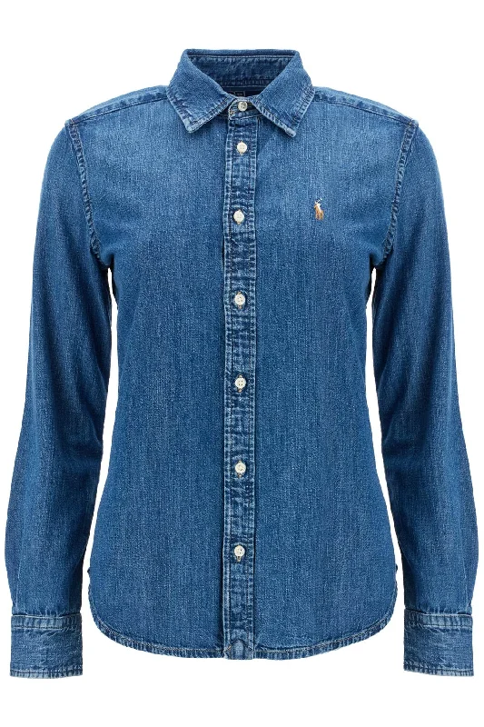 Polo Ralph Lauren Women's Slim Fit Denim Shirt-- Iron Safe Non-Iron Wrinkle Free