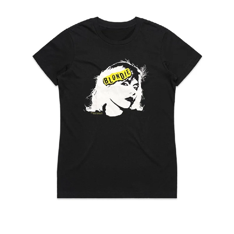 Blondie - Stencil Photo - Womens Black T-shirt (Limited Tour Item)-- Chenille Blend Fleece Blend Nylon Blend Blondie - Stencil Photo - Womens Black T-shirt (Limited Tour Item)-- Chenille Blend Fleece Blend Nylon Blend
