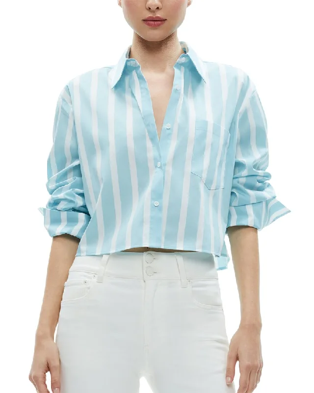 Alice + Olivia Finely Crop Oversized Shirt-- Graphic Embroidered Appliqued