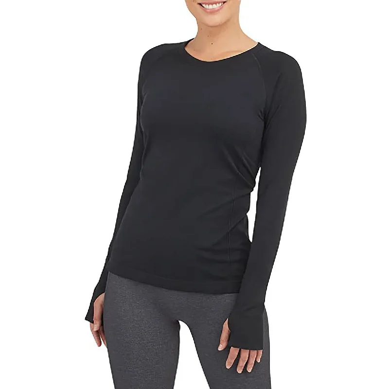 Womens Seamless Long Sleeve T-Shirt-- Asymmetrical Pockets Print