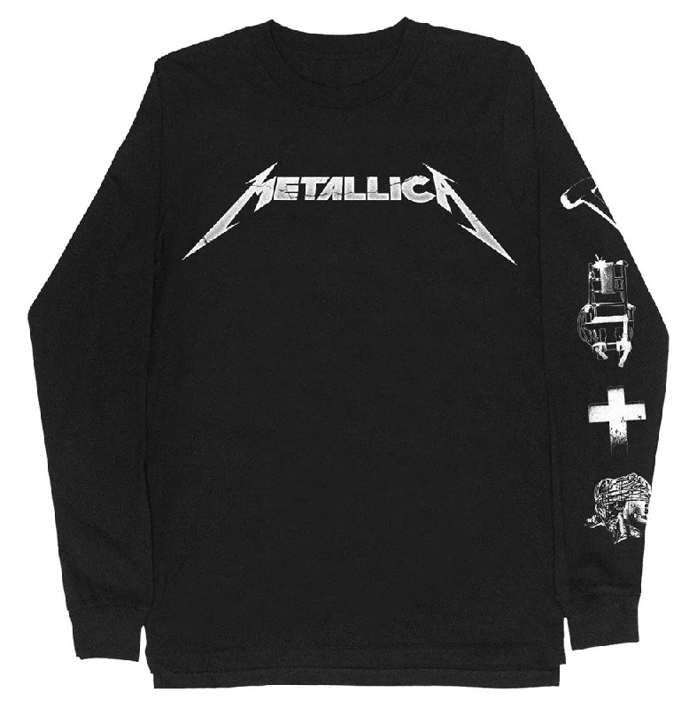 Metallica - First Four Long Sleeve Black T-shirt-- Front Pockets Side Pockets Patch Pockets Metallica - First Four Long Sleeve Black T-shirt-- Front Pockets Side Pockets Patch Pockets