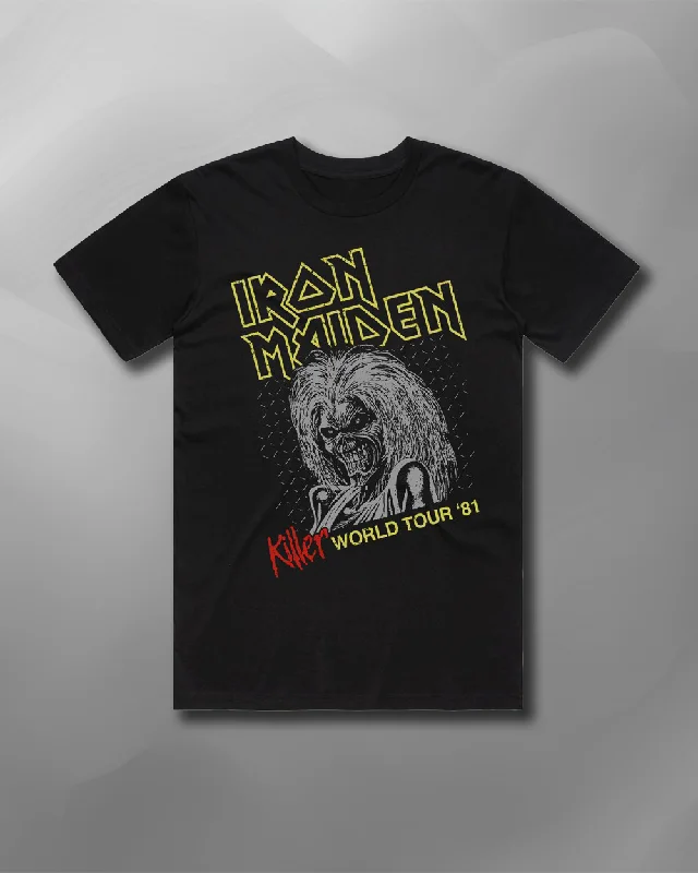 Iron Maiden - Killer World Tour 81 T-Shirt-- Ribbed Striped Patterned