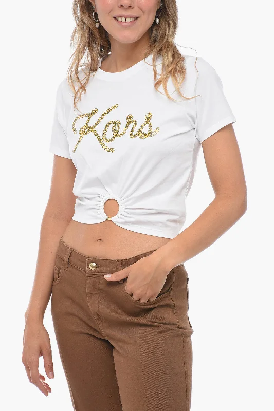 Michael Kors Printed Cropped T-shirt with Gathered Detail Xs Standard size-- Striped Floral Plaid Michael Kors Printed Cropped T-shirt with Gathered Detail Xs Standard size-- Striped Floral Plaid