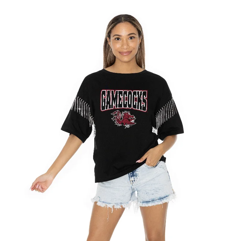 GC SS Rhinestone Fringe T-Shirt-- Collared Crew Neck Turtle Neck