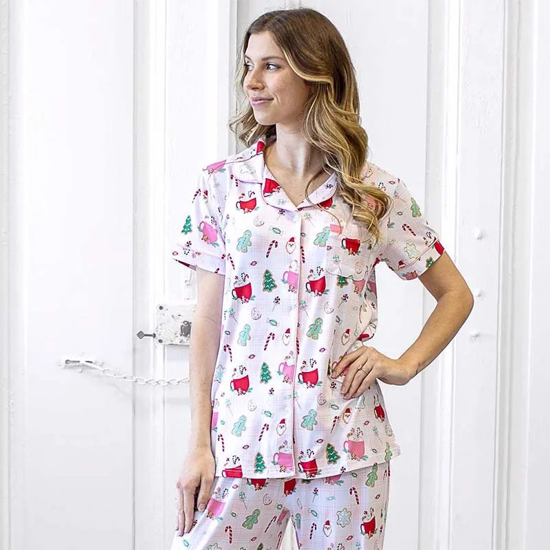 Women's Baking Spirits Bright Short Sleeve Pajama Shirt-- Spandex Blend Rayon Blend Denim Blend Women's Baking Spirits Bright Short Sleeve Pajama Shirt-- Spandex Blend Rayon Blend Denim Blend