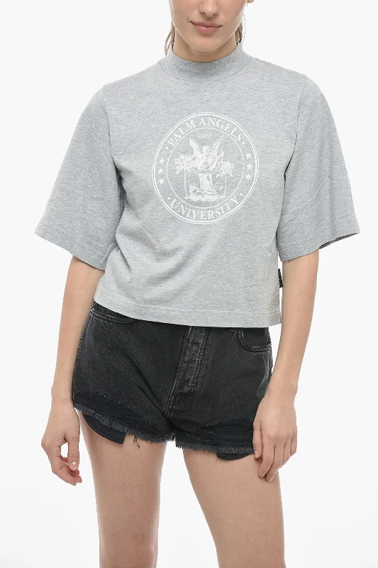 Palm Angels Cropped Cotton Crew-Neck COLLEGE T-shirt Xxs Standard size-- Hooded Caped Shawl Collar Palm Angels Cropped Cotton Crew-Neck COLLEGE T-shirt Xxs Standard size-- Hooded Caped Shawl Collar