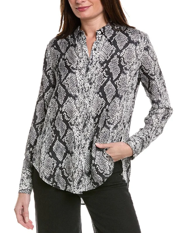 Theory Sunday Silk Shirt-- Striped Floral Plaid