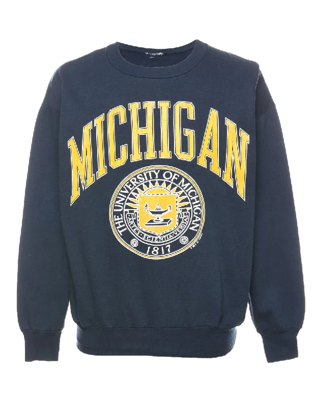 Navy & Yellow Michigan Printed Sweatshirt - XL Hoodie Dress Longline Feminine