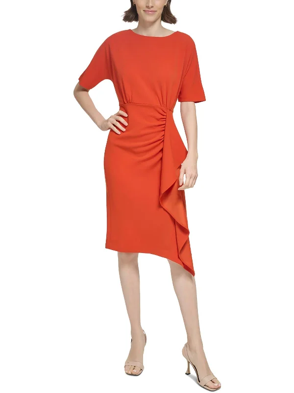 Womens Ruffled Crepe Sheath Dress Off-the-shoulder Chic Trendy
